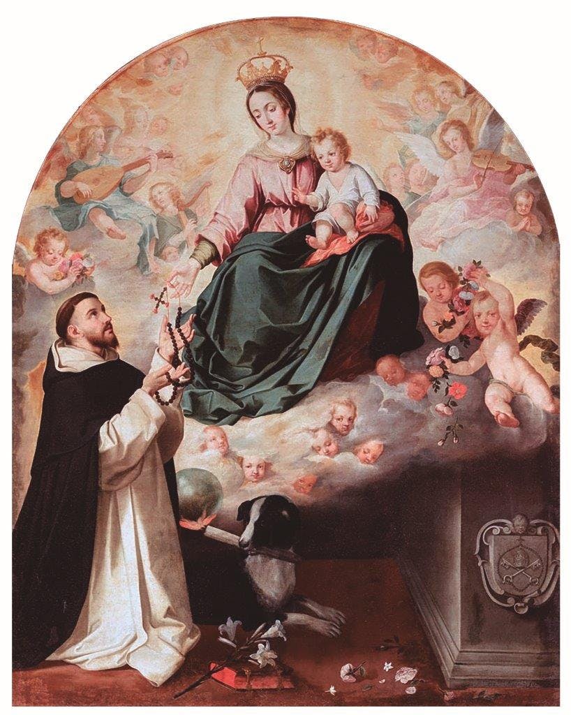 Nossa Senhora entrega o Rosário a São Domingos – Bartolomé Esteban Murillo (1617-1682)