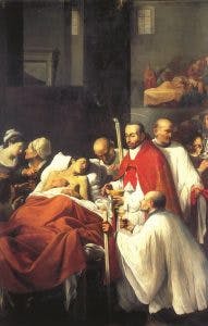 Durante a peste que assolou Milão, o santo leva o viático a um moribundo