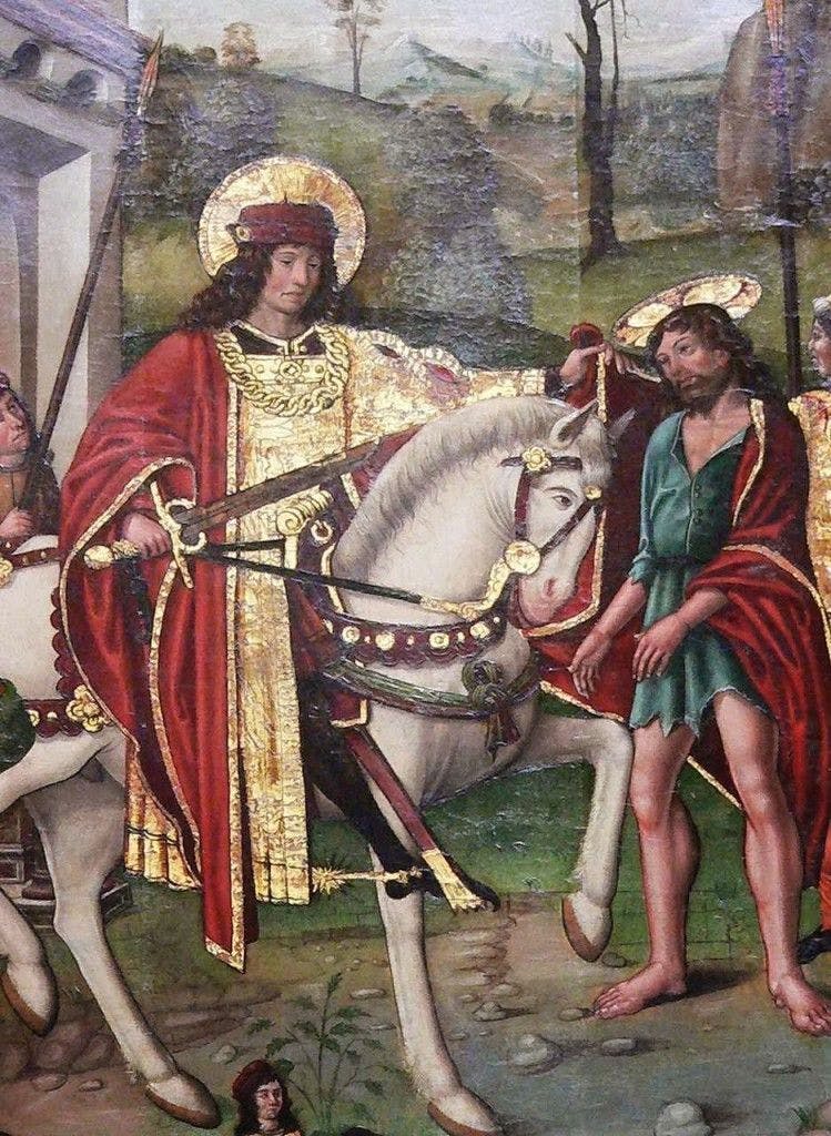 São Martinho de Tours divide sua capa com o pobre, que resultaria ser Jesus Cristo Museu de Cluny, Paris