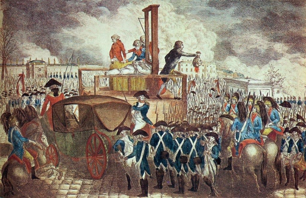 Morte do Rei Luís XVI na guilhotina, durante a Revolução Francesa.