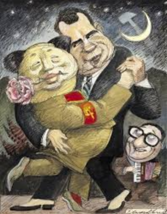 Charge de Nixon abraçando Mao, 1972